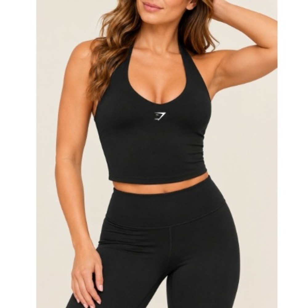 Gymshark Women's Black Halter Neck Cami with Shelf Size XL NWT